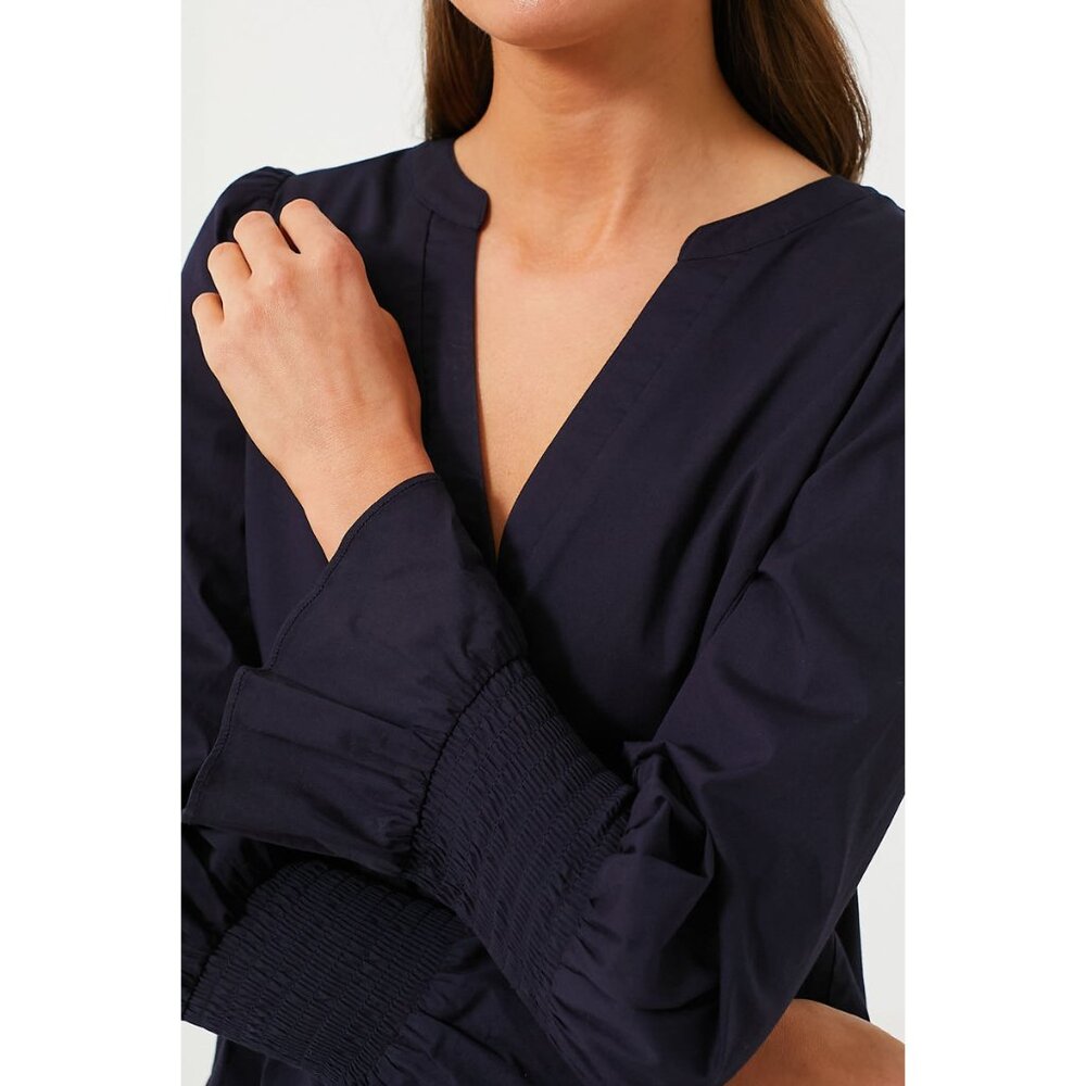 Pomander Place Womens Size XS Navy Blue Cotton Poplin Kenzo Tiered Mini Dress - Picture 4 of 10